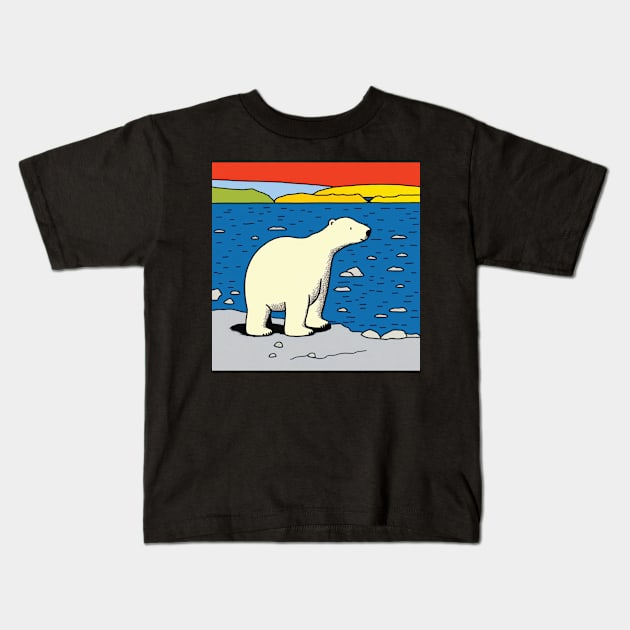 Polar Bear in the arctic circle at sunset Kids T-Shirt by Geminiartstudio